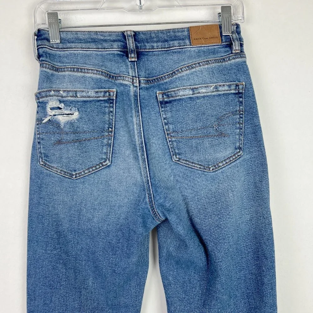 American Eagle Distressed Stretch Mom Jean Ankle Length Size 2 EUC T2586 - Picture 8 of 11
